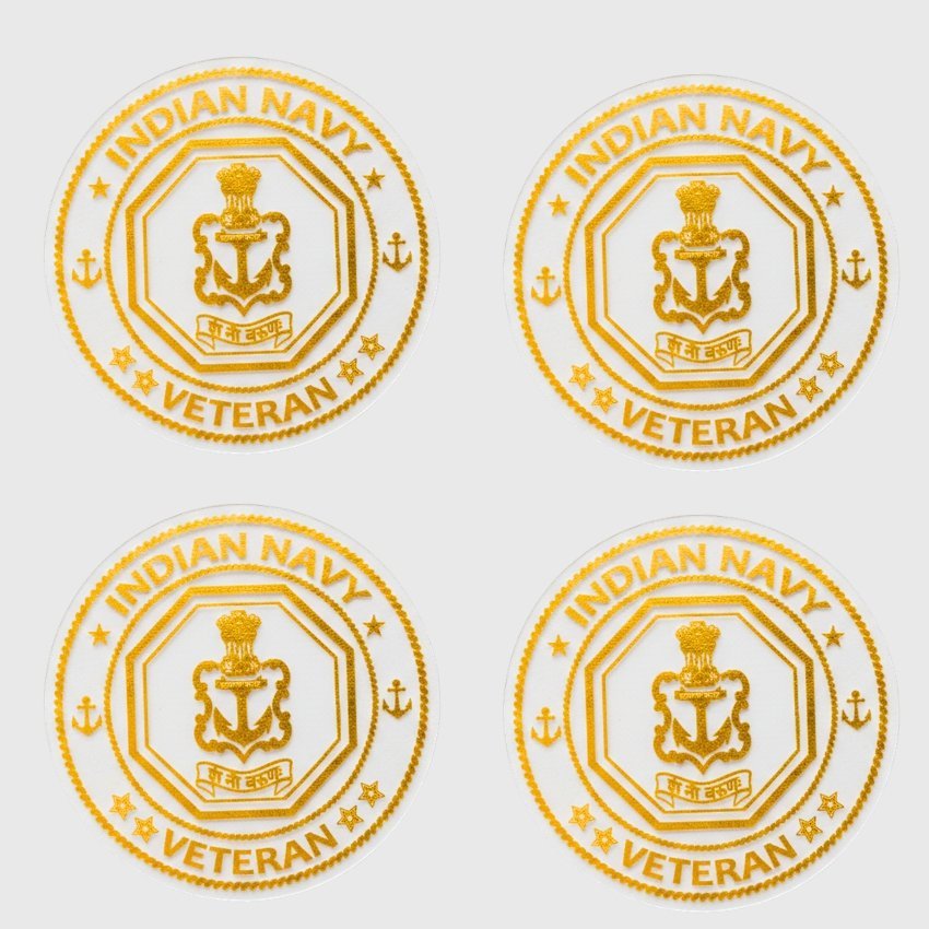 Navy Veteran 24K Gold Plated Metal Sticker (Premium Quality) – Pack of 4.