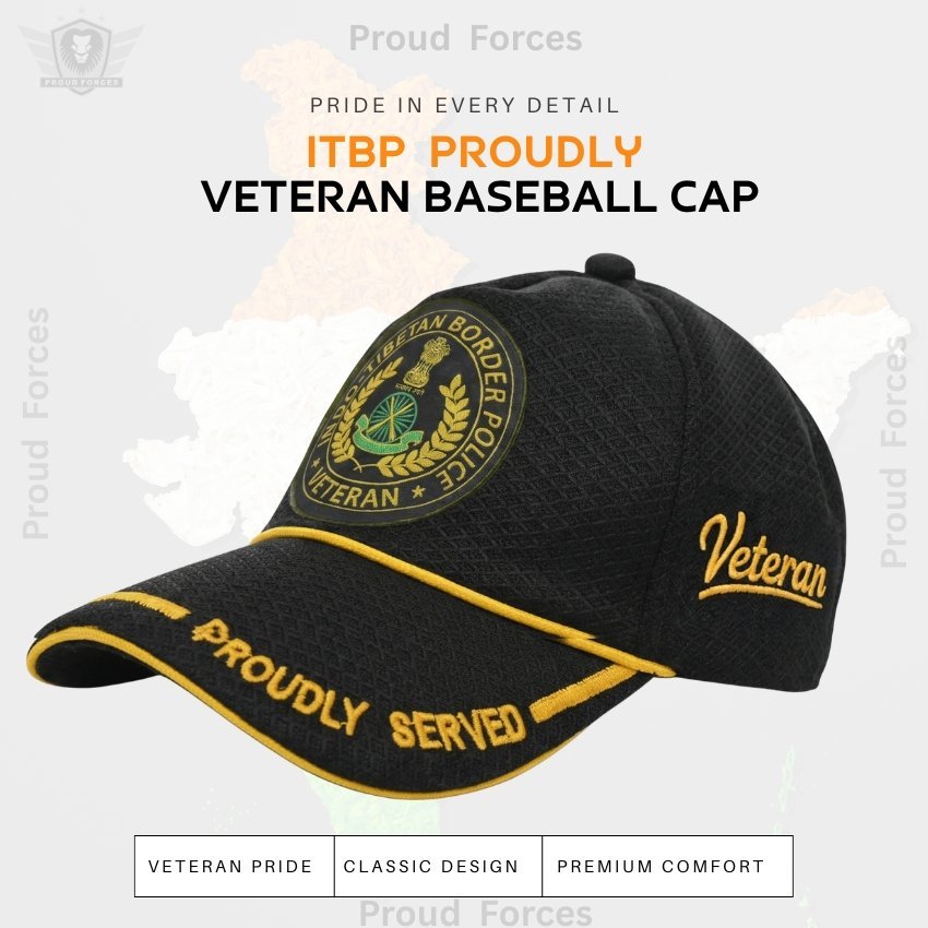 ITBP Proudly Veteran Baseball Cap (Black Color) - Premium Quality