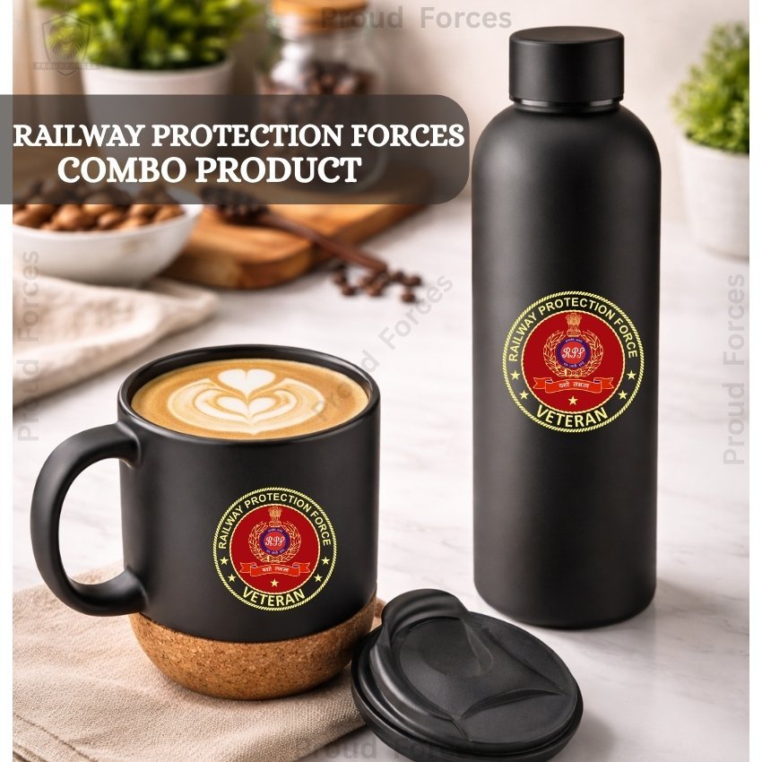 Railway Protection Force (RPF) Veteran Matte Finish Bottle & Coffee Mug Combo Set