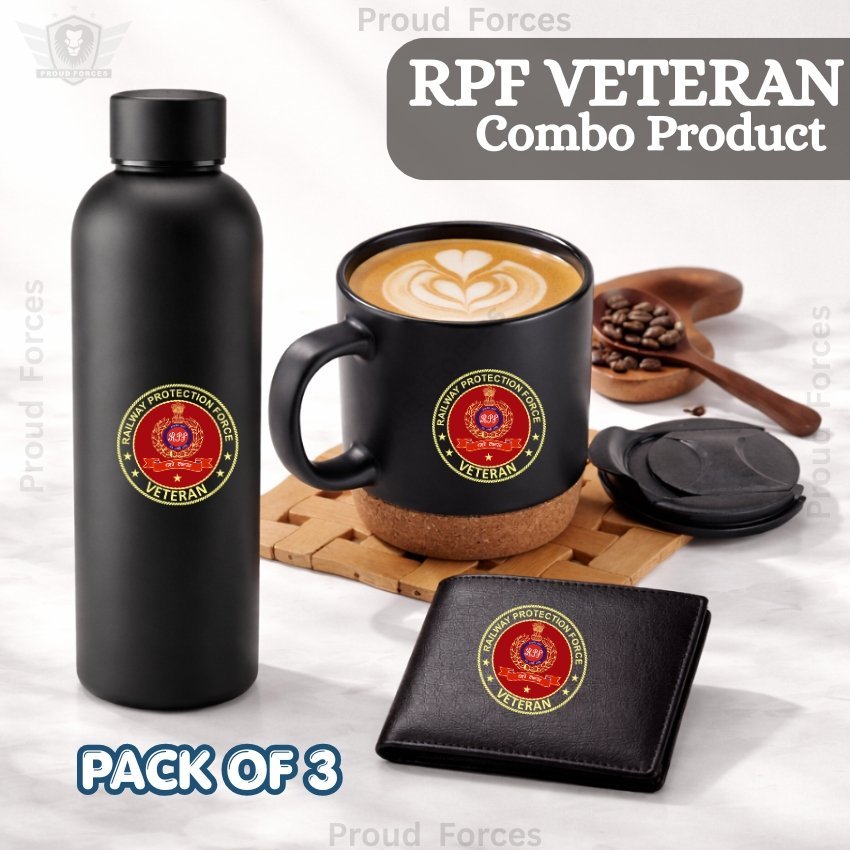 RPF Veteran Premium Combo Pack of 3 – Bottle, Coffee Mug & Leather Wallet