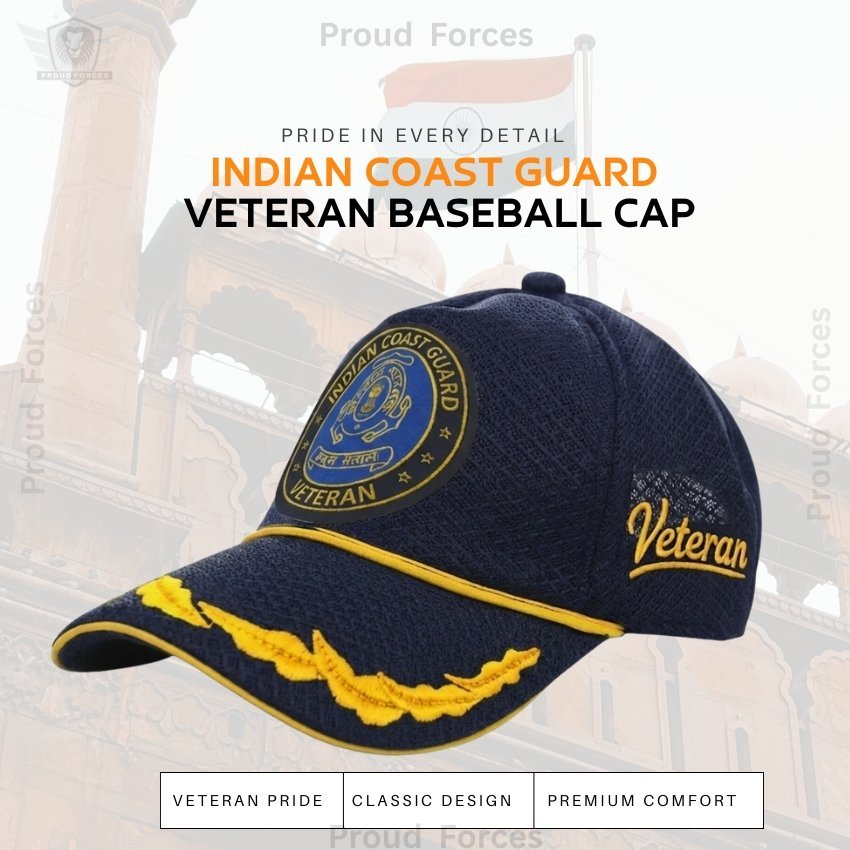 Indian Coast Guard (ICG) Officer Veteran Baseball Cap (Blue Color) - Premium Quality
