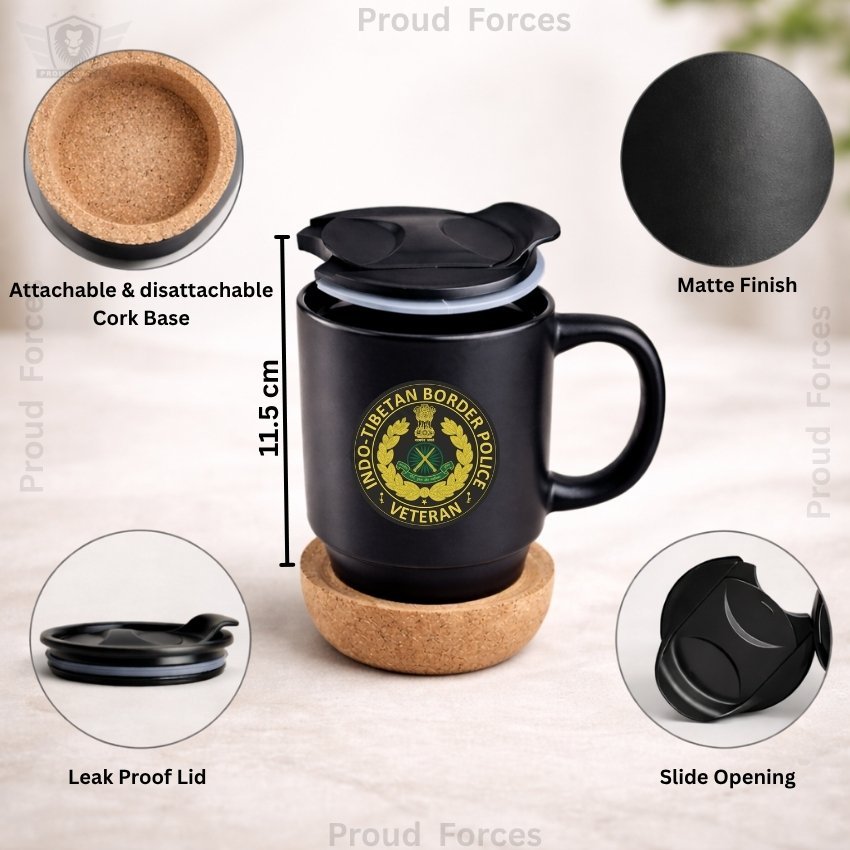 ITBP Veteran Matte Finish Coffee Mug with Cork Base