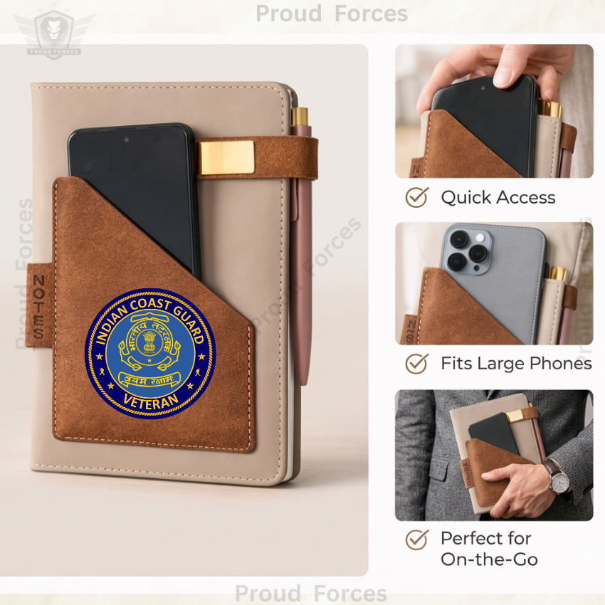 Indian Coast Guard Veteran Office Notebook with Phone & Pen Holder