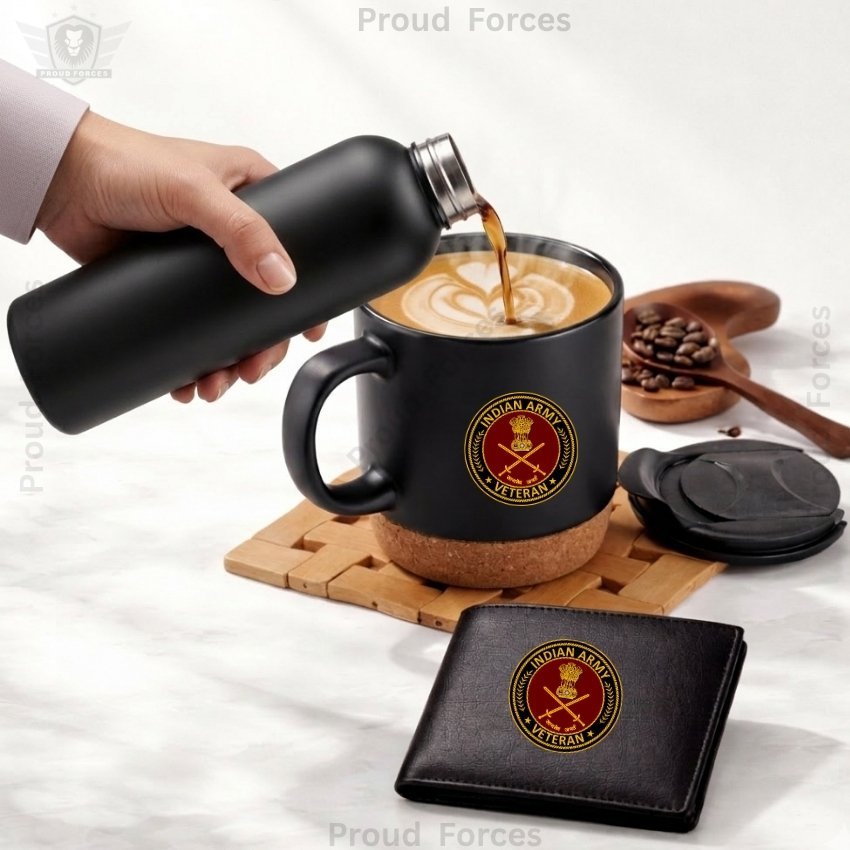 ARMY Veteran Premium Combo Pack of 3 – Bottle, Coffee Mug & Leather Wallet