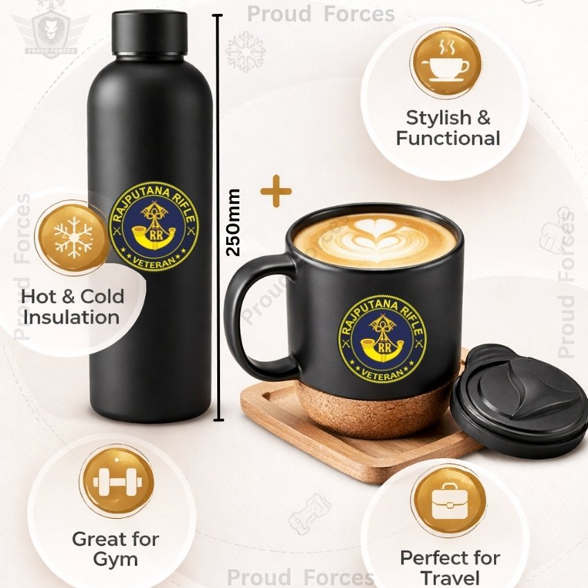 Rajputana Rifle Veteran Matte Finish Bottle & Coffee Mug Combo Set