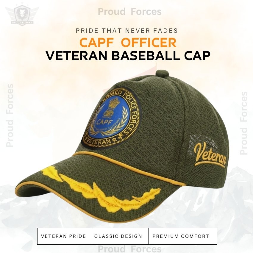 CAPF Officers’ Veteran Baseball Cap (Olive Green Color)- Premium Quality