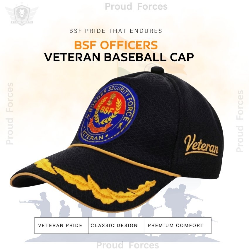 BSF  Officers’(Black Color) Baseball Cap for Veterans -Premium Quality
