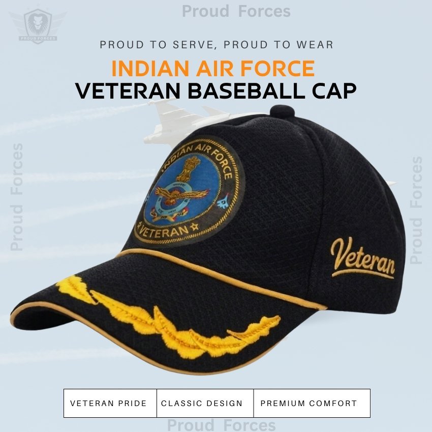 Indian Air Force Officers’ Baseball Cap for Veterans(Black Color)- Premium Quality