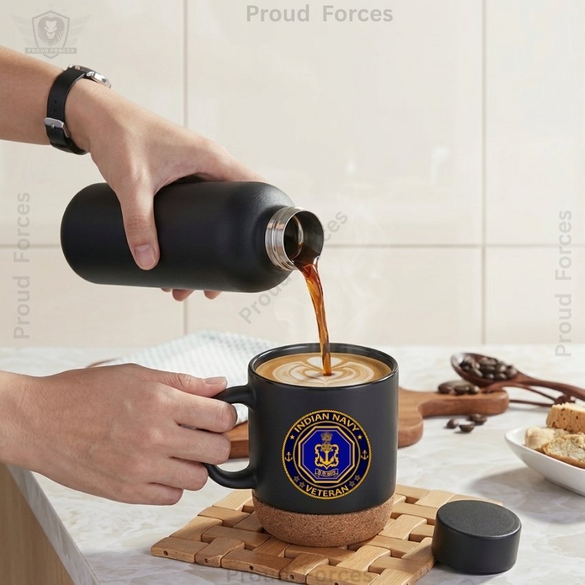 Indian Navy Veteran Matte Finish Bottle & Coffee Mug Combo Set