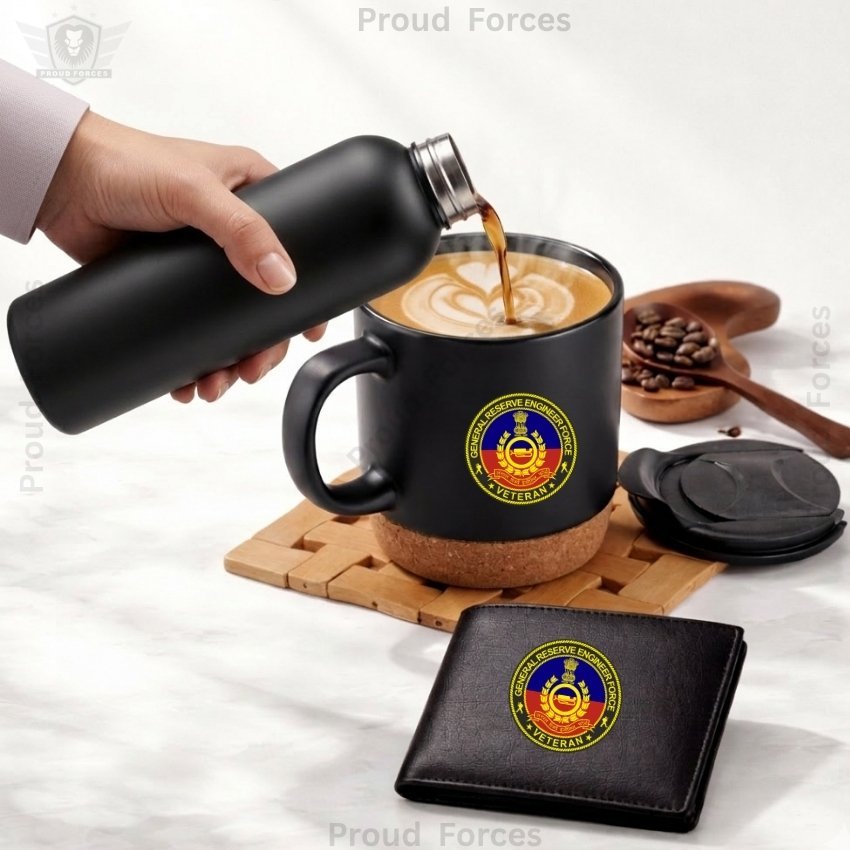 GREF Veteran Premium Combo Pack of 3 – Bottle, Coffee Mug & Leather Wallet