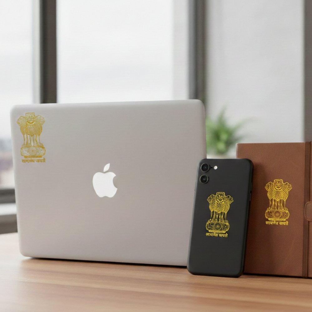 Premium Quality 24K Gold Plated Ashoka Emblem Metal Stickers – Pack of 24
