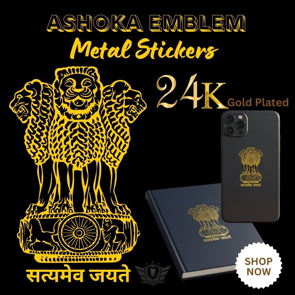 Premium Quality 24K Gold Plated Ashoka Emblem Metal Stickers – Pack of 12