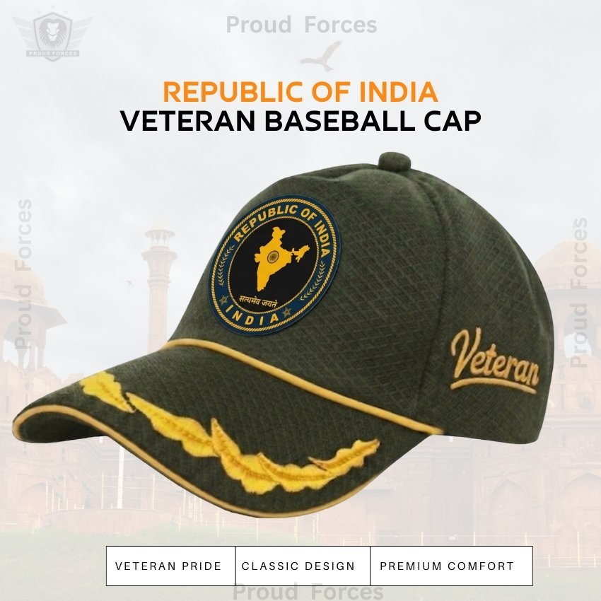 Republic of India Officer Veteran Baseball Cap (Olive Green Color) – Premium Quality