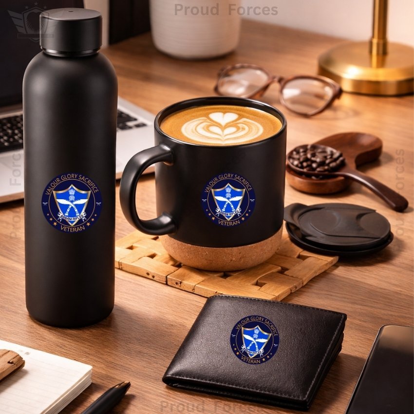Assam Rifles Veteran Premium Combo Pack of 3 – Bottle, Coffee Mug & Leather Wallet