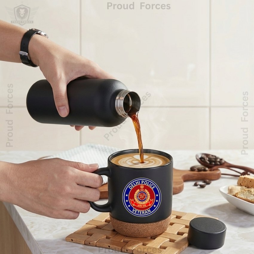 Delhi Police Veteran Matte Finish Bottle & Coffee Mug Combo Set