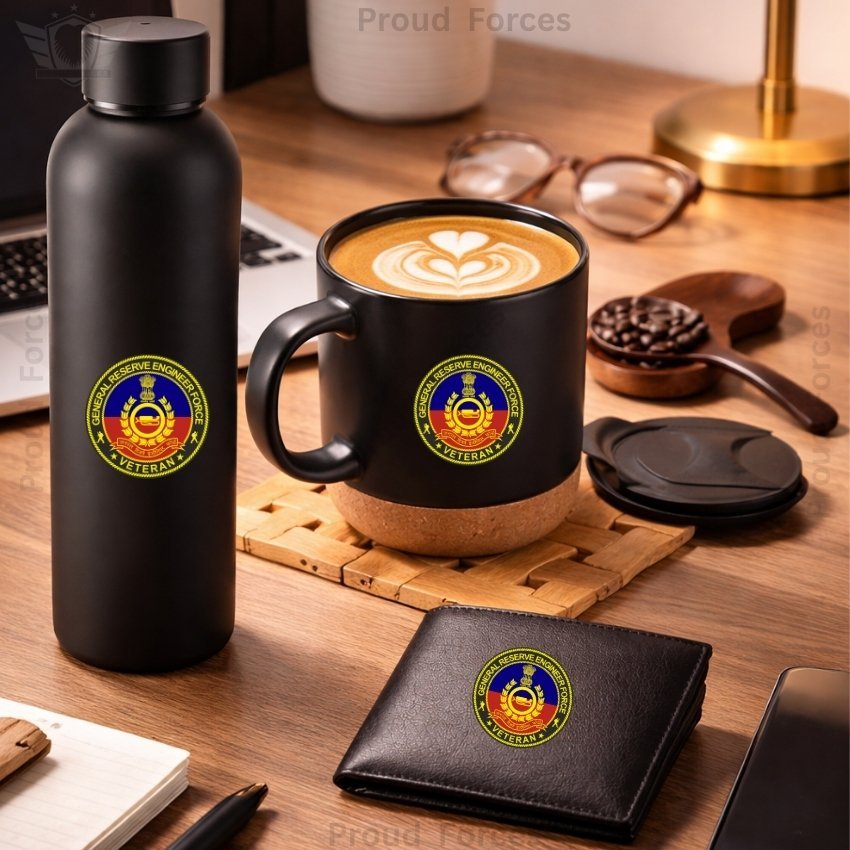 GREF Veteran Premium Combo Pack of 3 – Bottle, Coffee Mug & Leather Wallet