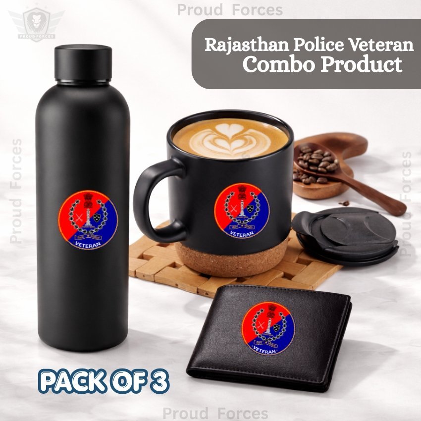 Rajasthan police veteran Premium Combo Pack of 3 – Bottle, Coffee Mug & Leather Wallet