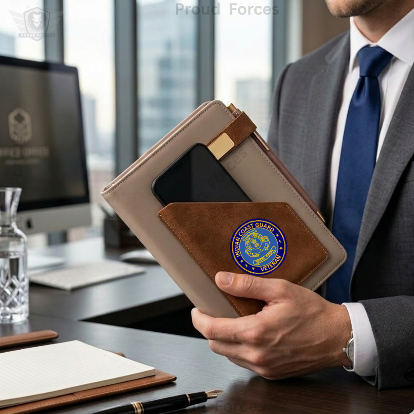 Indian Coast Guard Veteran Office Notebook with Phone & Pen Holder