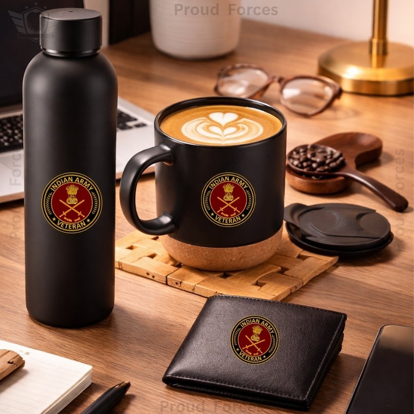 ARMY Veteran Premium Combo Pack of 3 – Bottle, Coffee Mug & Leather Wallet