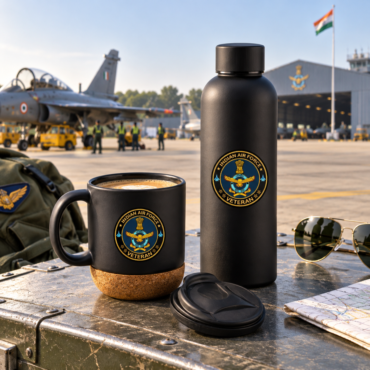 Indian Air Force Veteran Matte Finish Bottle & Coffee Mug Combo Set