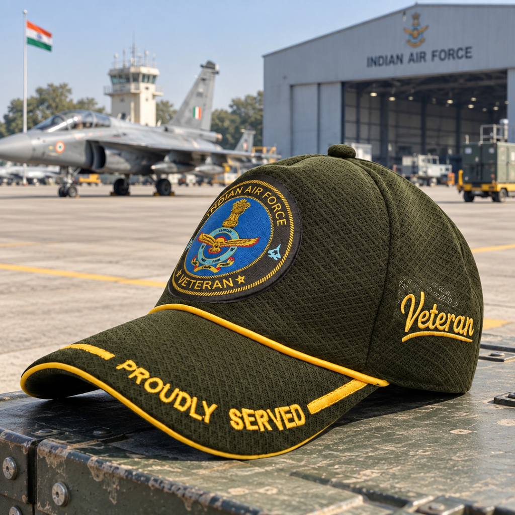 Indian Air Force Proudly Veteran Baseball Cap (Olive Green Color) - Premium Quality