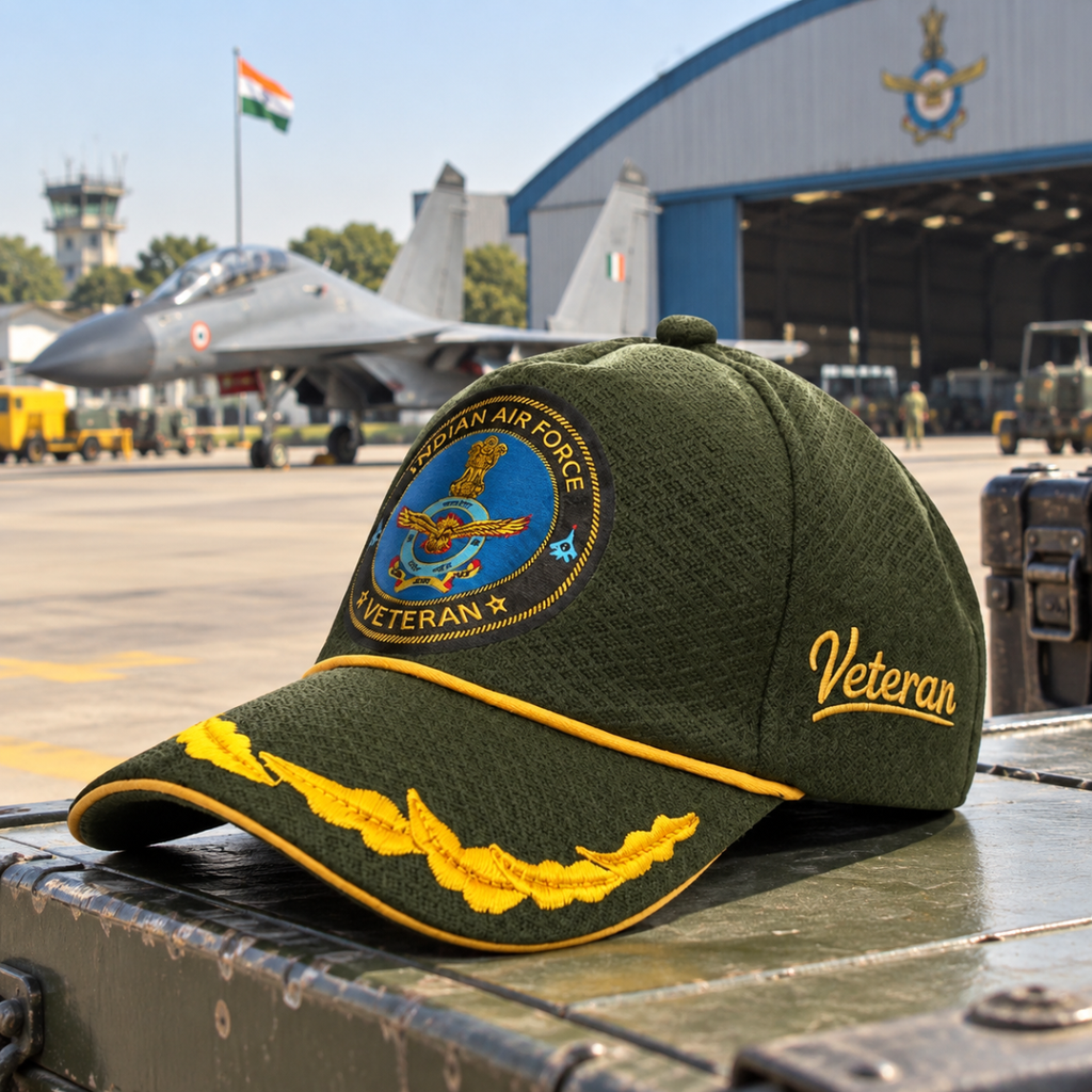 Indian Air Force Officers’ Veteran Baseball Cap (Olive Green Color) - Premium Quality