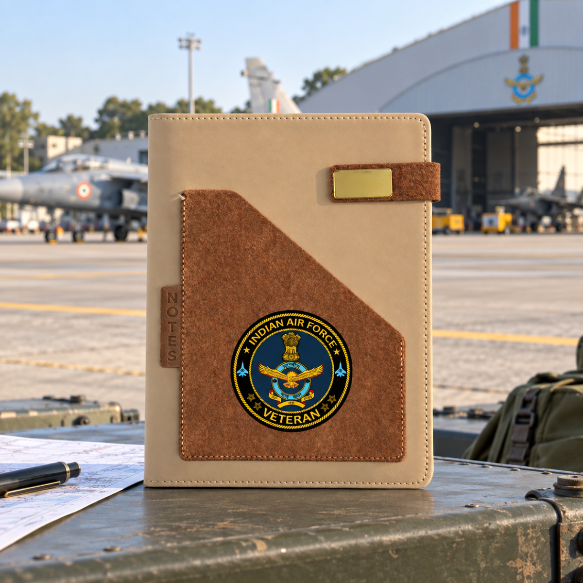 Indian Air Force Veteran Office Notebook with Phone & Pen Holder
