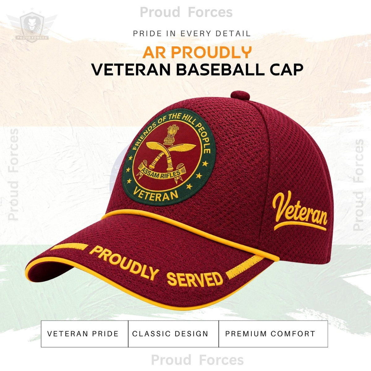 Assam Rifles Proudly Baseball Cap for Veterans(Maroon Color)- Premium Quality