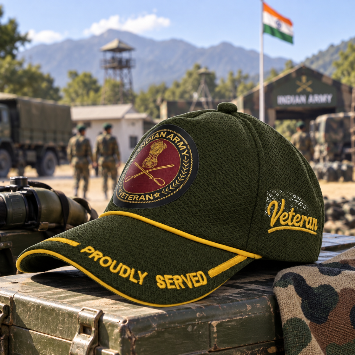 Army Proudly Veteran Baseball Cap (Olive Green Color)- Premium Quality