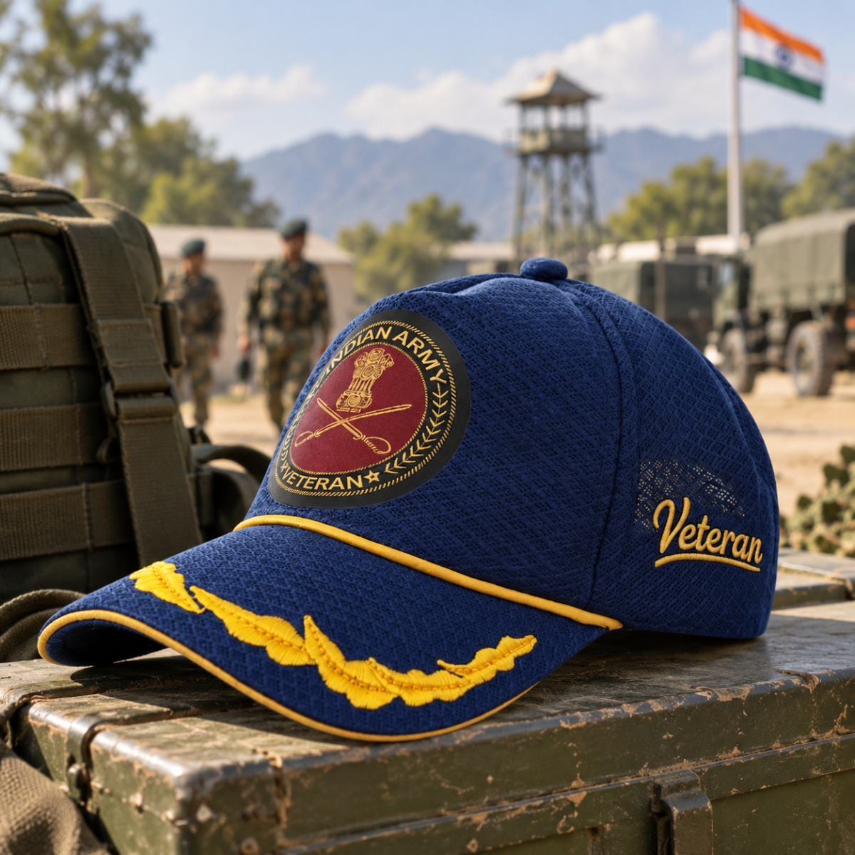 Indian Army Officers'  Veteran Baseball Cap (Blue Color) - Premium Quality