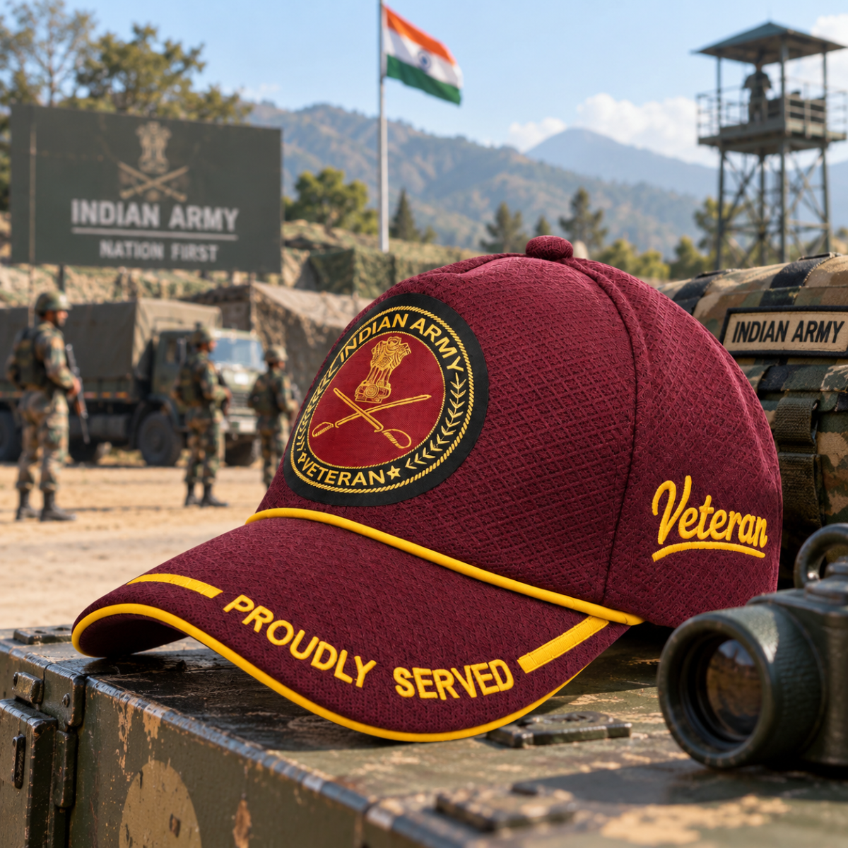 Indian Army Proudly Baseball Cap for Veterans(Maroon Color)- Premium Quality
