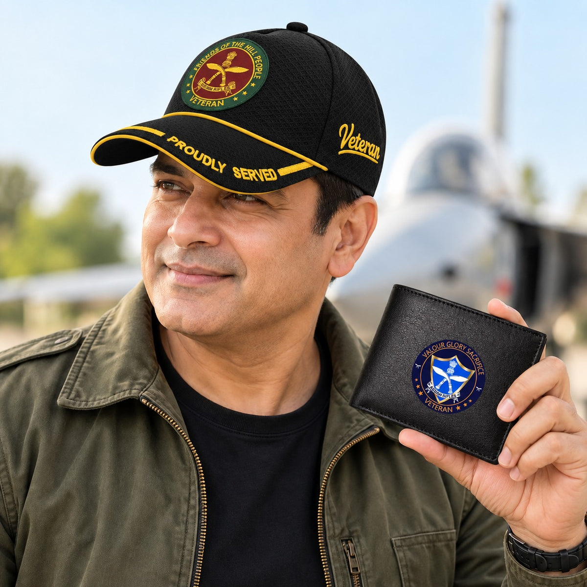 Assam Rifles Veteran Black Cap & Black Leather Wallet Combo – Premium Classic Edition