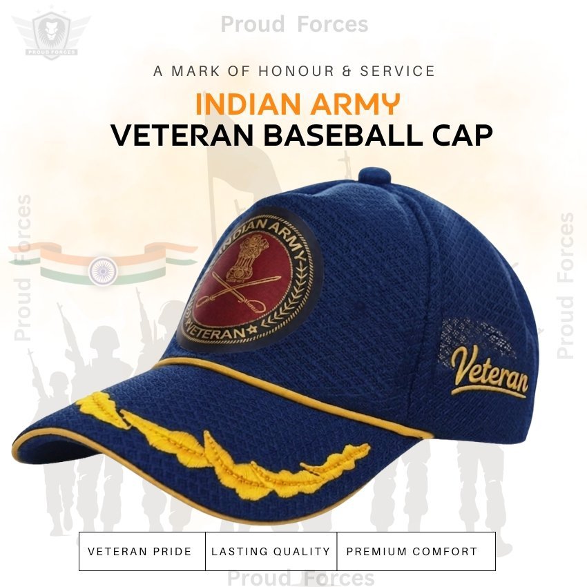 Indian Army Officers'  Veteran Baseball Cap (Blue Color) - Premium Quality