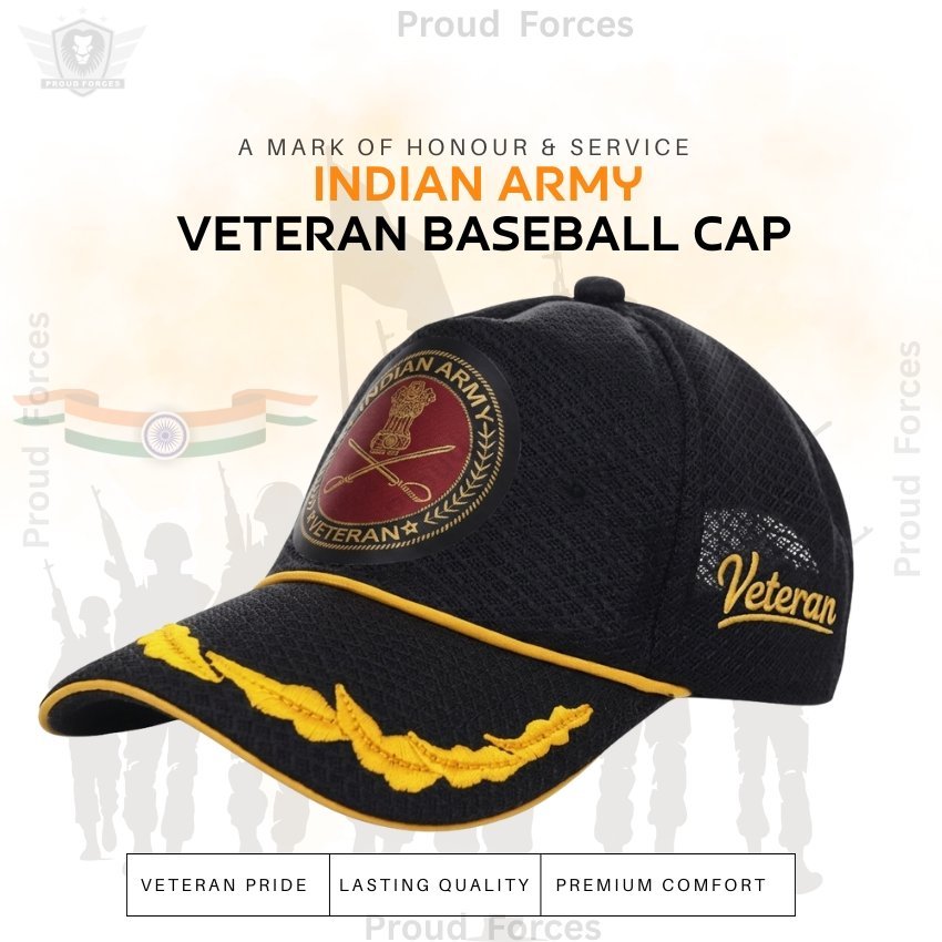 Indian Army Officer's Veteran Baseball Cap (Black Color) – Premium Quality