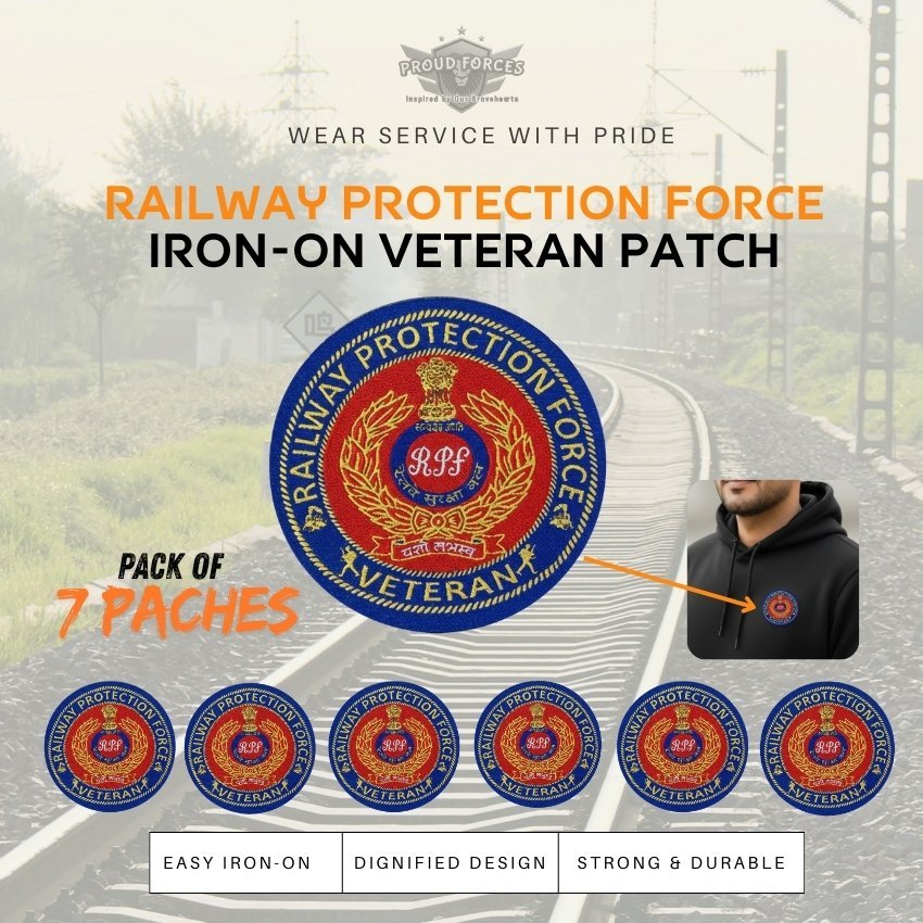 Premium Quality Railway Protection Force Veteran Iron-On Woven & Embroidered Patches for Apparel (Pack of 7)