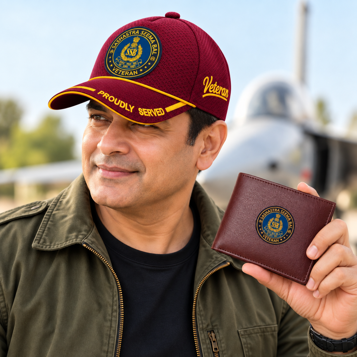 SSB (Sashastra Seema Bal) Veteran Maroon Cap & Brown Leather Wallet Combo – Premium Classic Edition