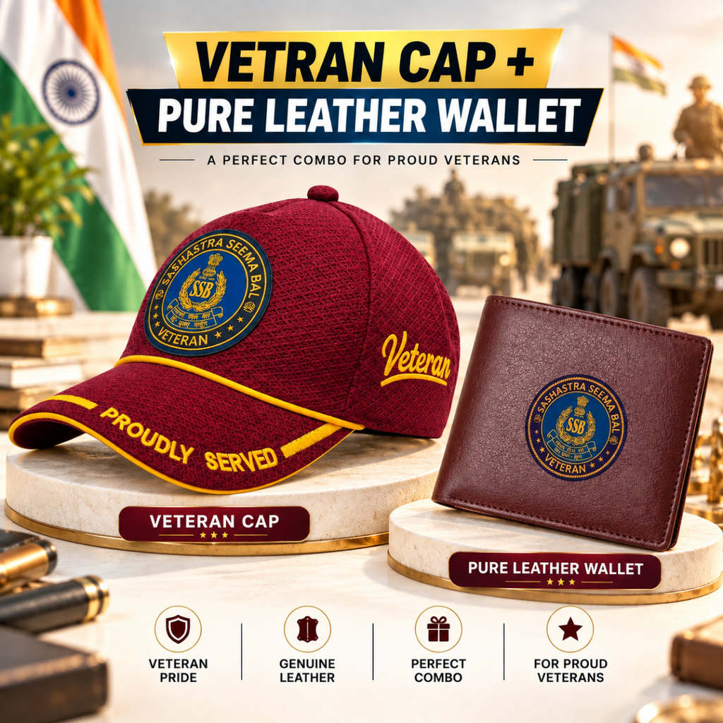 SSB (Sashastra Seema Bal) Veteran Maroon Cap & Brown Leather Wallet Combo – Premium Classic Edition