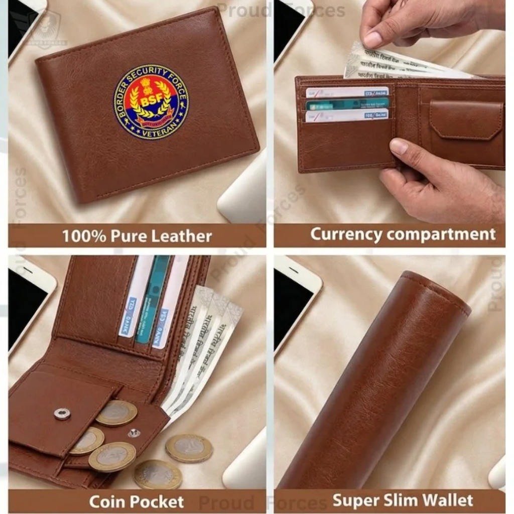 BSF Veteran Maroon Cap & Brown Leather Wallet Combo – Premium Classic Edition