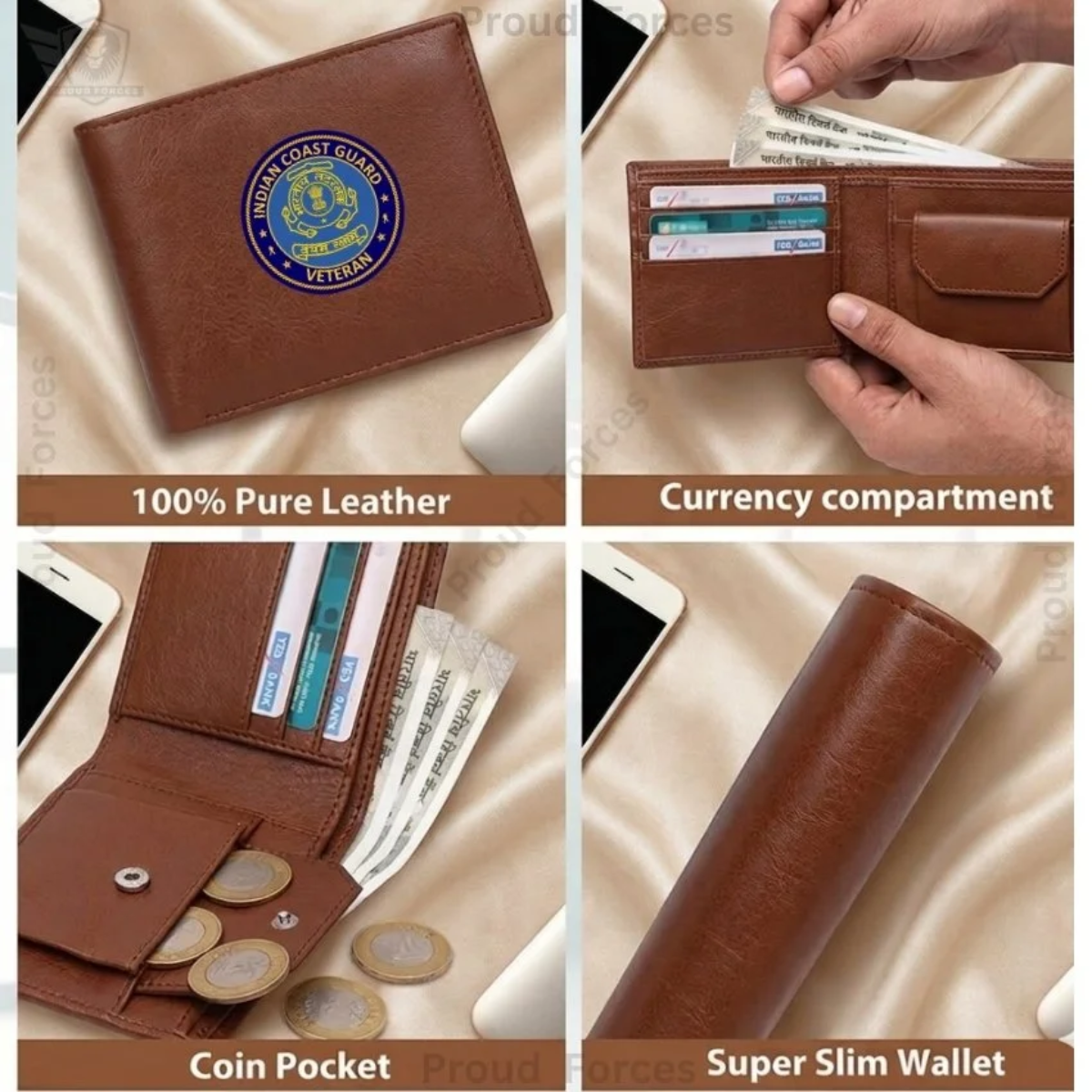 Indian Coast Guard Veteran Maroon Cap & Brown Leather Wallet Combo – Premium Classic Edition