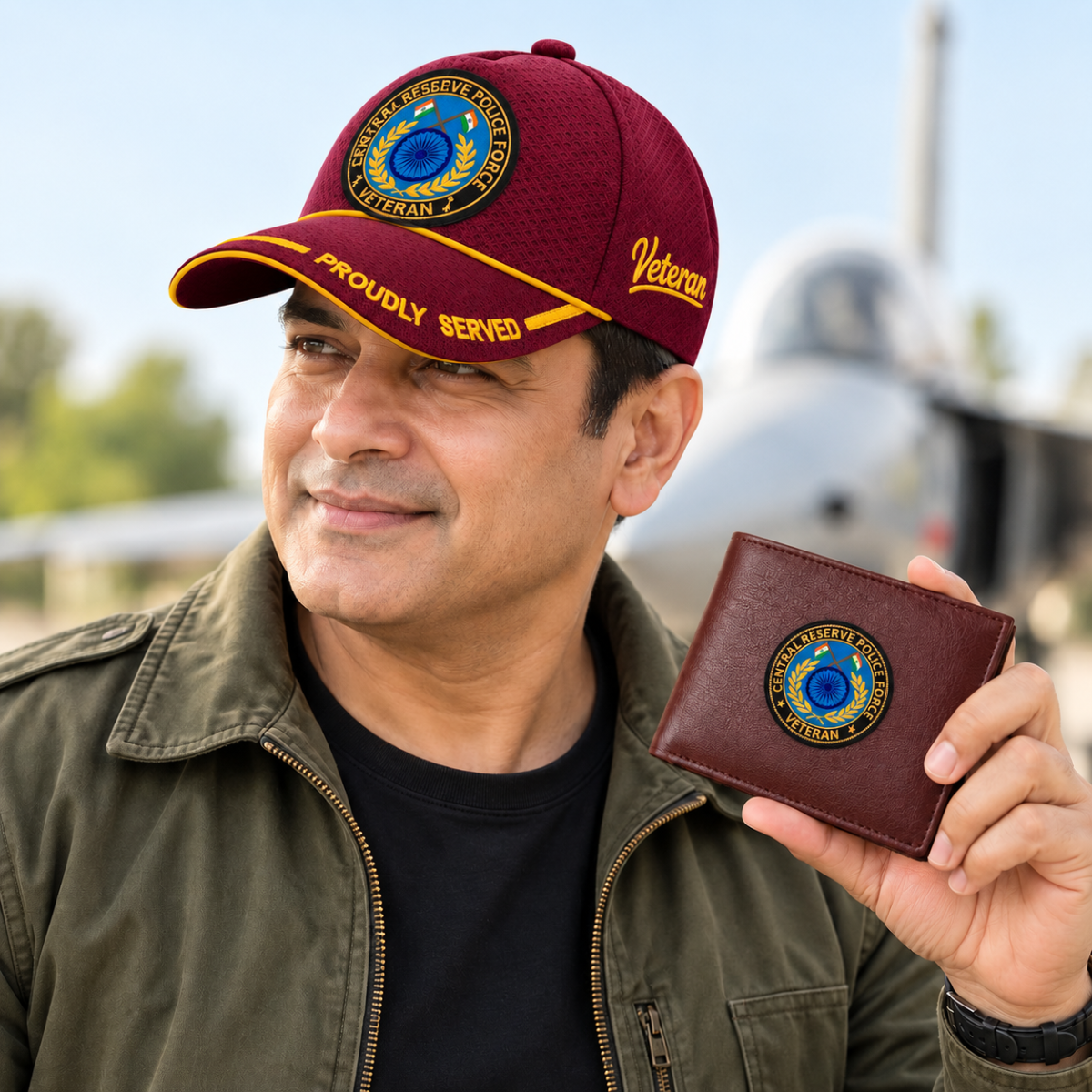 CRPF Veteran Maroon Cap & Brown Leather Wallet Combo – Premium Classic Edition