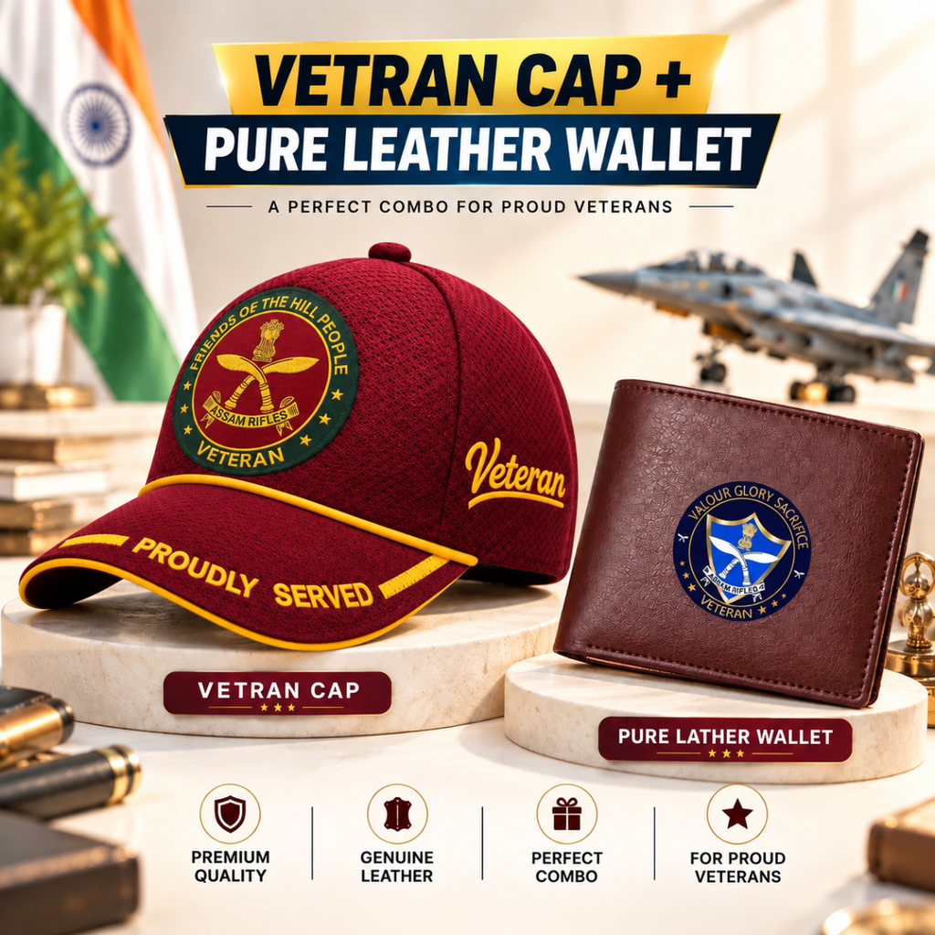 Assam Rifles Veteran Maroon Cap & Brown Leather Wallet Combo – Premium Classic Edition