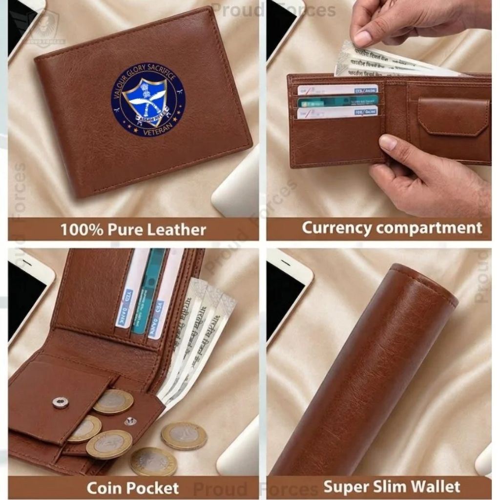 Assam Rifles Veteran Maroon Cap & Brown Leather Wallet Combo – Premium Classic Edition