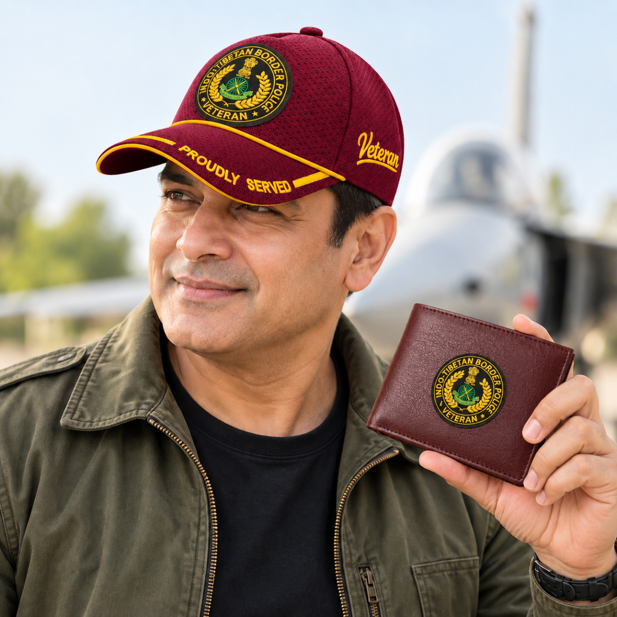 ITBP Veteran Maroon Cap & Brown Leather Wallet Combo – Premium Classic Edition