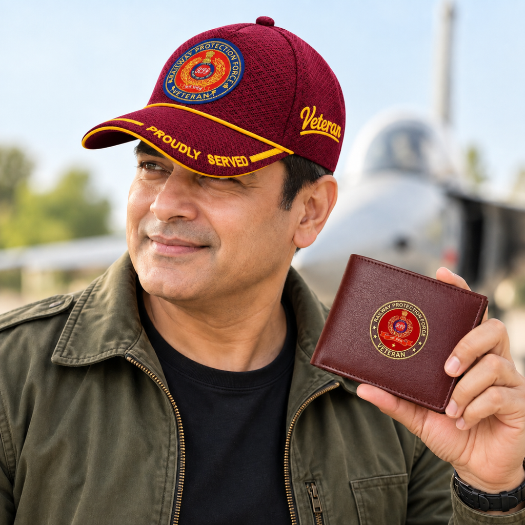 RPF Veteran Maroon Cap & Brown Leather Wallet Combo – Premium Classic Edition