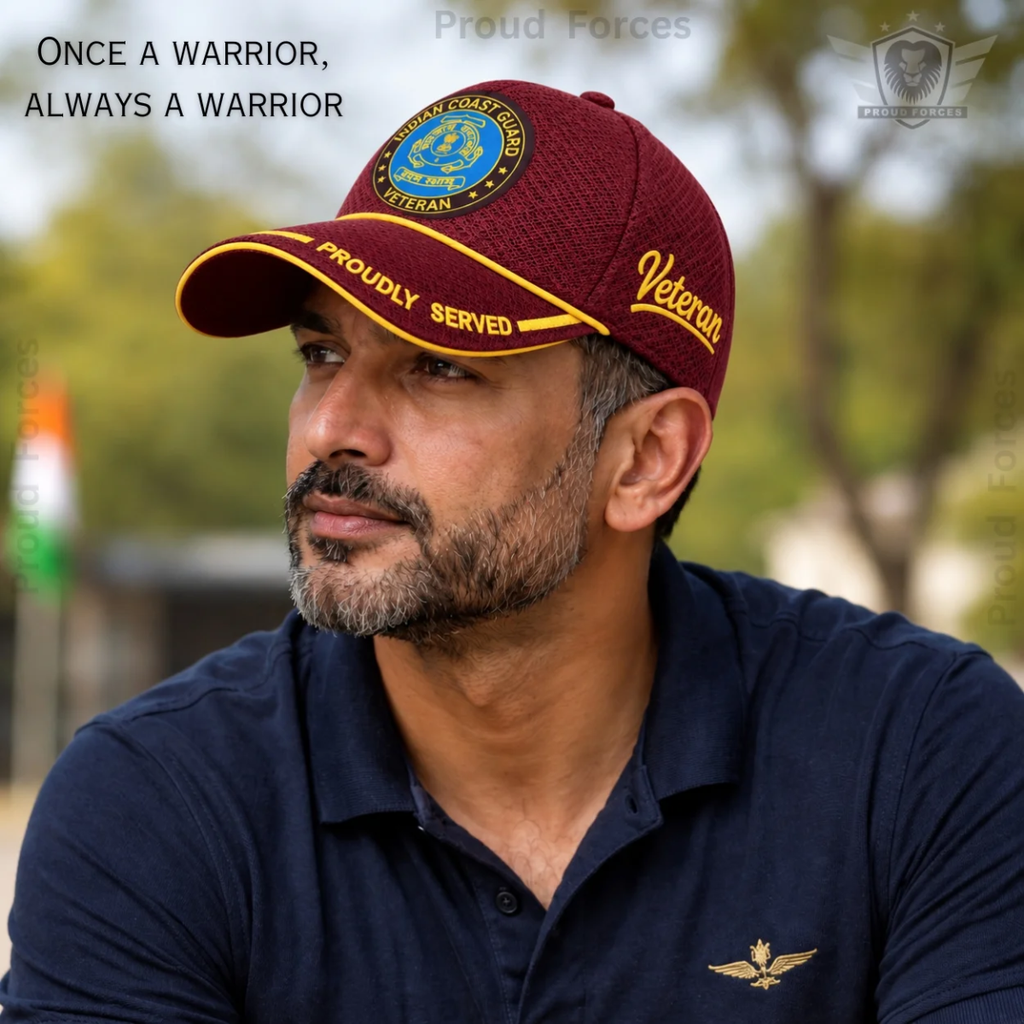 Indian Coast Guard Veteran Maroon Cap & Brown Leather Wallet Combo – Premium Classic Edition