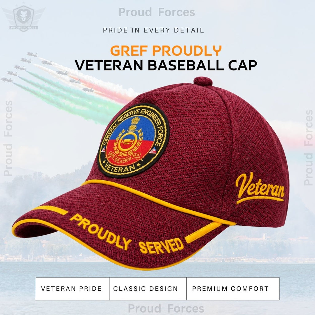 GREF Proudly Baseball Cap for Veterans(Maroon Color)- Premium Quality