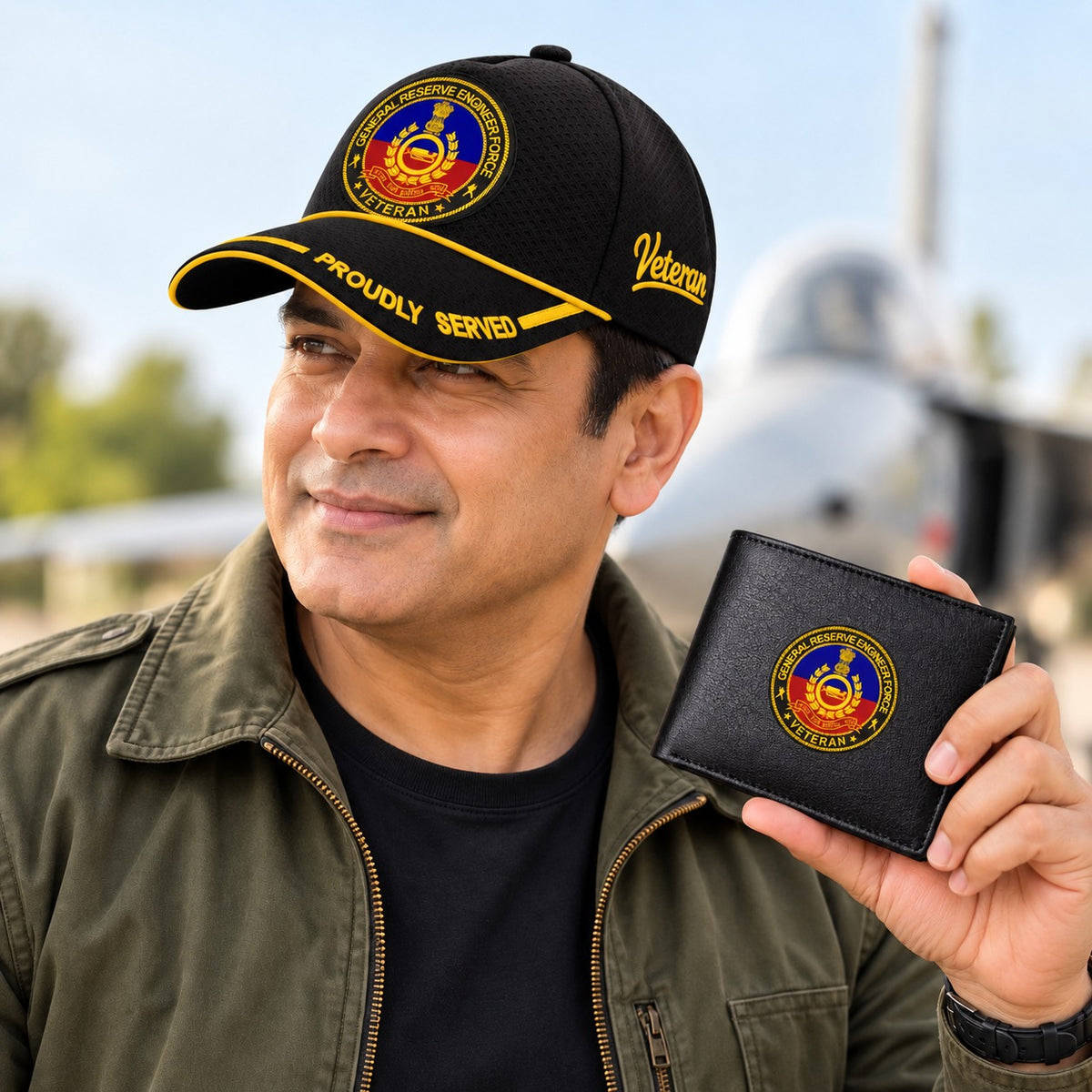 GREF Veteran Black Cap & Black Leather Wallet Combo – Premium Classic Edition
