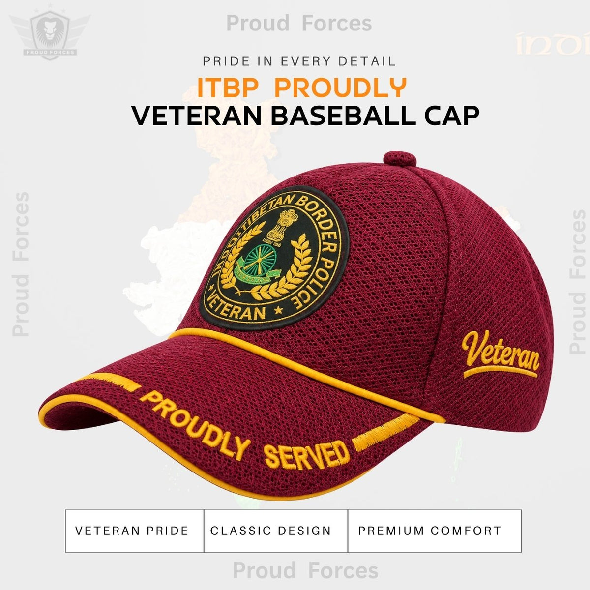 ITBP Proudly Baseball Cap for Veterans(Maroon Color)- Premium Quality