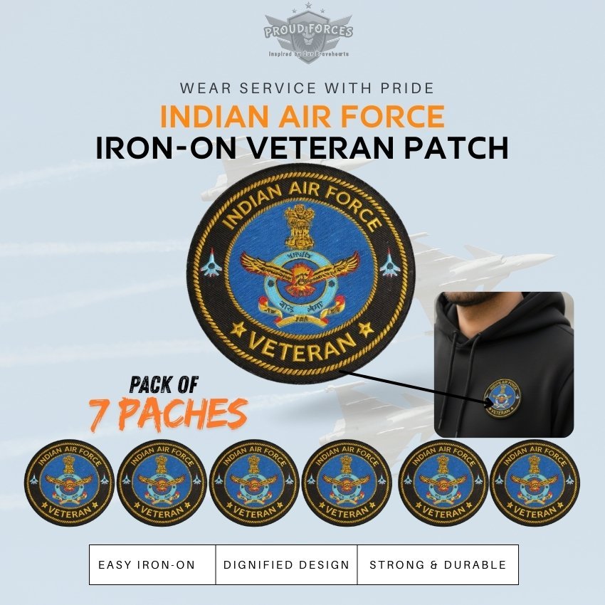 Premium Quality Indian Air Force Veteran Iron-On Woven & Embroidered Patches for Apparel