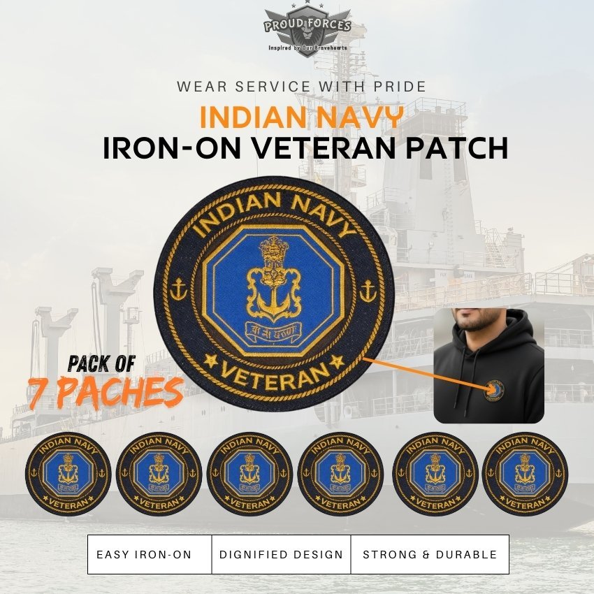 Premium Quality Indian Navy Veteran Iron-On Woven & Embroidered Patches for Apparel